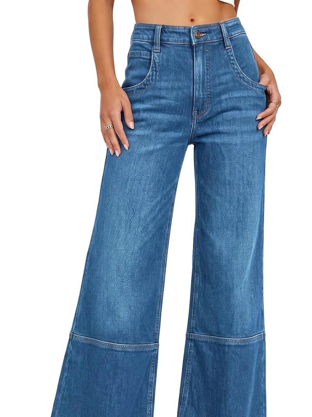 Mid-Rise Wide Leg Blue Denim Jeans